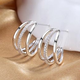 Stud Earrings Huitan Simple Stylish Three Line Shape High Quality Silver Colour Versatile Design Fashion Jewellery For Women