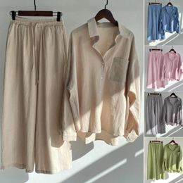 Women's Two Piece Pants Msfancy Set Women Cotton Tops Suit Boho Single-breasted Shirt Blouse High Waist Loose Wide Leg Trouser Mujer