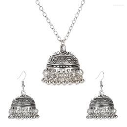 Necklace Earrings Set Bell Shape Silver Color Gypsy African Bridal Wedding Party Boho Lady Vintage Jewellery