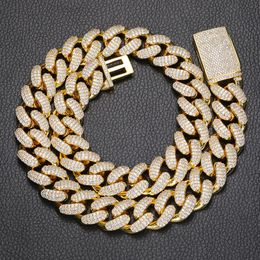 Fashion Rapper Hip Hop Jewellery 18mm 16-24inch Gold Plated 3 Rows CZ Miami Cuban Chain Necklace 7/8inch Bracelet Links for Men Nice Gift