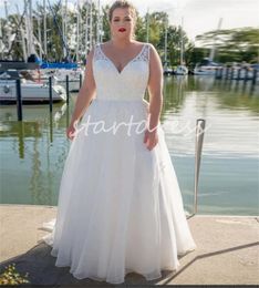 Elegant Plus Size Lace Wedding Dress 2024 V Neck Floor Length Lace Up Corset Beach Bride Dress Chic Country Civil Bridal Dress Sexy White vestidos de novia mariage