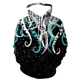 Boys Sweater Digital Printing Anime Octopus tentacles Autumn Sports Fashion Men Top Casual Hooded Men Wear