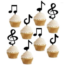 Festive Supplies 1 Set 8 Pieces Black Pink Blue Red Gold Silver Acrylic Mini Music Note Cupcake Topper For Theme Party Decoration