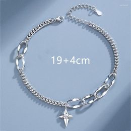 Link Bracelets Men's White Gold Colour Shinning Four Pointed Star Charm Hand Chain For Male Original Jewellery Hip Hop Style