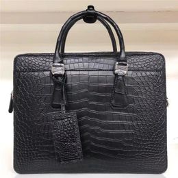 Briefcases Authentic Crocodile Skin MaFinished Businessmen Gray Briefcase Laptop Case Genuine Alligator Leather Male Large Shoulder Bag