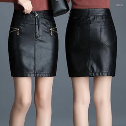 Skirts Black PU Leather Mini Skirt Spring Summer Women Fashion Big Size High Waist Bodycon Pencil Woman Sexy Short 6XL