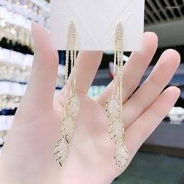 Dangle Earrings Fashion Luxury Opal Leaf Long Tassel Earring Trendy Gold Branch Jade Women Leaves Colour Party Jewellery