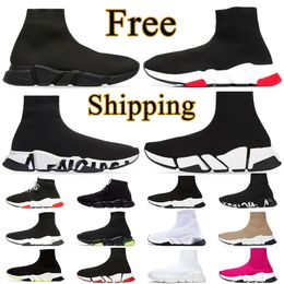 Sock shoes designer mens running shoes speed 1.0 2.0 trainers triple black white beige pink red grey yellow Lace-up Clear Sole outdoor sneakers