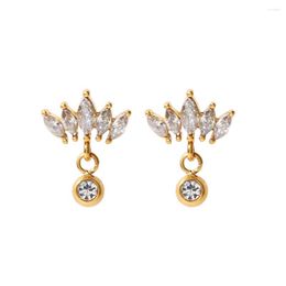 Stud Earrings Dainty Crown Pendant White Cubic Zircon 18K Stainless Steel Gold Plated Jewellery For Women Accessories