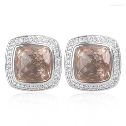 Stud Earrings 11mm Morganite Colour Zircon For Women Square CZ Stone Ear 2023 Fashion Design Jewellery Accessories