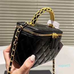 Designer Women With Chain Bag Leather Handle Shoulder Bags Lady Makeup Case Cosmetic Box Crossbody Handbag With Mirror