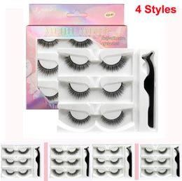 Makeup False Eyelashes 3D Self Adhesive Lashes 3 Pairs Fake eyelash with Tweezer Extension Handmade Lash Soft Comfortable Thick Cr7260762