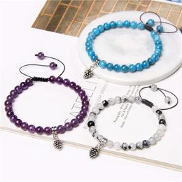 Strand Natural Stone Charm Bracelets Apatites Rutilated Quartzs Amethysts Adjustable Braided Bangles For Women Jewellery Men