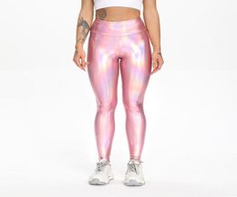 Yoga Outfit Elastic Colourful Pants Peach Hip Fitness Women039s Laser Leather Breathable Sports Trousers Seamless Training Tight2463915