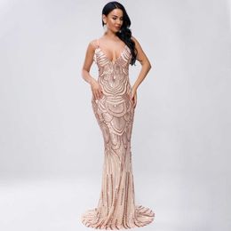 Prom Dresses 2023 Sexy V-neck Geometric Strap Open Back Sequ Elegant Party Dresses Women Ft19219-1