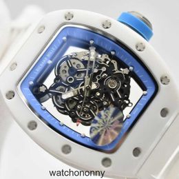 Milles Luxury Watches for Mens Mechanical Watch Richa Sj Rm055 White Ceramic Hard Man Wrist Natural Blue Mirror Titanium Metal Buckle