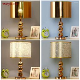 Table Lamps Cottagecore Decor Luxury Gold Ball Fabric Pvc Metal Lamp For Bedroom Bedside Study Living Room Desk Standing Light Fixture