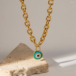 Chains Uworld INS Chunky Concentric Circle Lock Necklace Stainless Steel Round Blue Enamel Eye Pendant Bijoux Femme Accessor