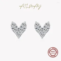 Stud Earrings Ailmay Genuine 925 Sterling Silver Fashion Hearts Sparkling CZ Simple For Women Girls Anti-allergy Fine Jewellery