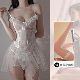 Women's Sleepwear Sexy Lace Transparent Lingerie For Women Backless Babydolls Sex Dress Erotic Underwear Set Female Nightdress Porn