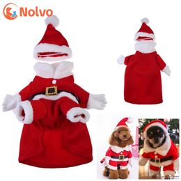 Dog Apparel Warm Pet Christmas Costumes Winter Cute Suit With Cap Santa Claus Outfit Puppy Hoodies Cat Xmas Party Clothes 231122