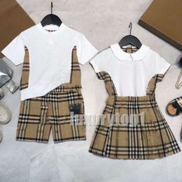 Sommer-Kleinkind-Luxusmarke-Plaid-Sets, verwestlichtes Mädchen-Baby-Shorts-Rock-Set für Jungen und Mädchen-Geschwister, bedrucktes zweiteiliges Set für den Sporttrend