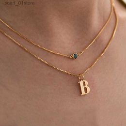 Pendant Necklaces Customised layered letter birthstone necklace Personalised initial necklace with birthstone double layered birthstone necklaceL231123