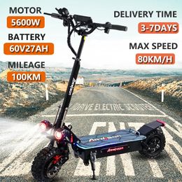Other Sporting Goods Electric Scooters 5600W Scooter for Adult 60V 27AH Battery EScooter 11Inch offroad Tires 80KM Long Range 80KMH Folding 231122