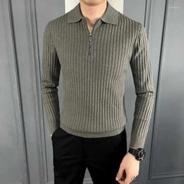 Men's Sweaters Autumn Winter Fashion Casual Solid Color Pullover POLO Neck Half Zip Versatile Long Sleeve Slim Fit Sweater Knitted Tops