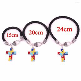 Charm Bracelets Autism Hope Jewellery 15cm20cm24cm(pick Your Size) Leather Chain Awareness Cross Puzzle Piece Lobster Claw