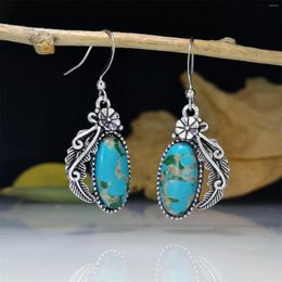 Hoop Earrings Retro Bohemian Creative Flower Leaves Turquoise Women's Western Ethnic Style