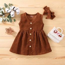 Girl Dresses Summer Kids Girls Toddler Soild Sleeveless Infant Button Dress Cloths Baby Flower Christmas