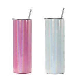 Mugs 20oz Sublimation Skinny Tumbler Cups Vacuum Insulated Cup With Metal Straw Stainless Steel Glitte Bottle Gift 231122