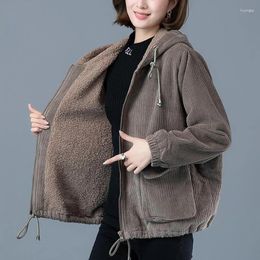 Women's Down Short Corduroy Plus Velvet Jacket Clothing Autumn Winter Coats 2023 Style Korean Warm Thick Cotton Padded Coat D708