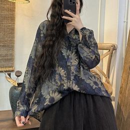 Women's Blouses Arrival 2023 Spring Summer Arts Style Women Long Sleeve Loose Casual Shirts Vintage Floral Printing Cotton Linen Blouse C829