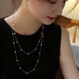 Chains Mantianxing Natural Freshwater Pearl Sweater Chain High Sense Fairy Jewellery Double Layer Small Fragrance Necklace Wholesale