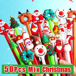 Gel Pens 50Pcs/Lot Cute Christmas Gel Pen 0.5mm Black Ink Kawaii Christmas Tree Santa Gift Box Netural Pens Kids School Office Stationery 231122