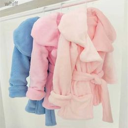 Towels Robes Toddler Baby Girl Boy Bathrobe Autumn Winter Warm Thick Long Sleeve Long Flannel Robe Soft with Belt Pocket Children's ClothingL231123