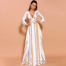 Prom Dresses White Chiffon Dresses 2023 Bohemian Printed Split Dresses Summer Long Dresses ChilDressesen