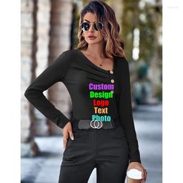 Women's T Shirts 2023 Europe The United States Autumn Winter Diagonal Collar Casual Solid Color Slim-Fit Long Sleeve Tops Custom LOGO