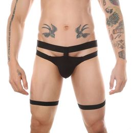 Men's Erotic Underwear with Leg Garters Belt Straps Sexy G String T Back Jockstrap Thongs Elastic Bondage Panties Clubwear Gay