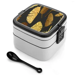 Dinnerware - Golden Feathers Bento Box School Kids Office Worker 2Layers Storage Gold Jewels Fabulous Magical Seamless