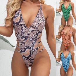 Women's Swimwear Women Swimsuits Sexy One-piece Snakeskin Pattern 2023 Swimsuit Snake Bikini Halter Beach Quick Dry