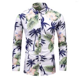 Men's T Shirts Floral Long Sleeve Shirt Men'S Slim Cardigan Lapel Button Flower Printed Casual Hike