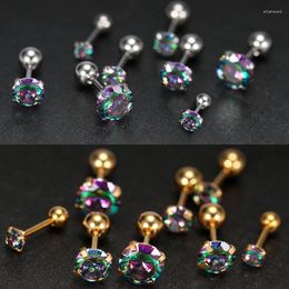 Stud Earrings 2PCS Small Ear Studs Cartilage Colourful Shiny Zircon Titanium Steel Anti-allergic 20G Fashion Jewellery Women