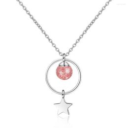 Chains Fashion Jewellery Natural Strawberry Crystal Tassel Circle Star 925 Sterling Silver Pendant Necklace For Women Gift