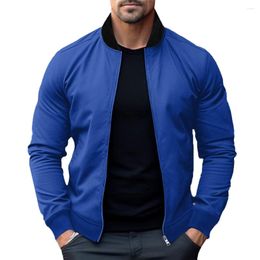 Men's Jackets Baseball Sports Coat Stand Collar Zip Long Sleeves Pockets Cardigans Outwear Men Tops Overcoat