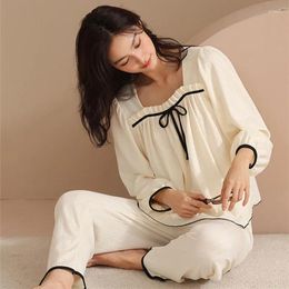 Women's Sleepwear Fdfklak Casual Cotton Pyjamas Women Spring Autumn Korean Princess Long-Sleeved Trousers Set Outside Wear Ladies Home Suits