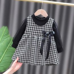 Girl Dresses Children Baby Infants Clothes Set Fashion Spring Girls Kids Princess Bow Plaid Overall Dress Long Sleeve Tops Blouse 2pcs