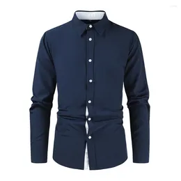 Men's Dress Shirts Comfy Fashion Shirt Mens Lapel Long Sleeve Polyester Regular Slight Stretch Solid Color Blouse